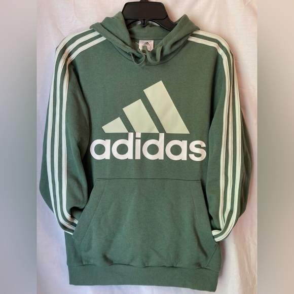 NWT• ADIDAS Essentials 3-Stripes Regular-Fit Logo-Print Fleece Hoodie, Green 2XL - Picture 8 of 12